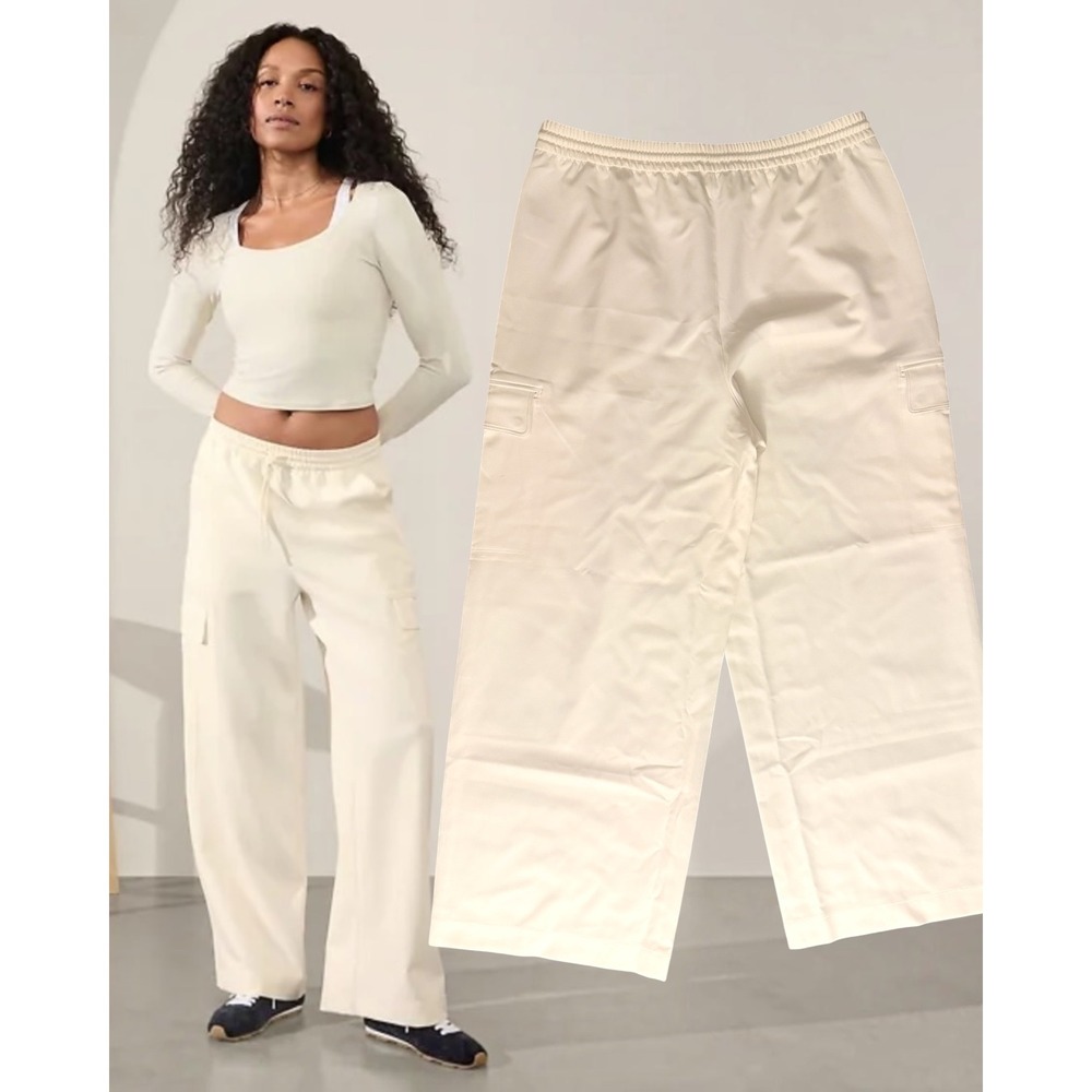 NWT Athleta Promenade High Rise Cargo Pant White Wide Leg - Size Large⁠